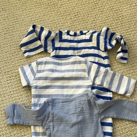 aden + anais Other - Aden + Anais set of three! onsies, 3-6 months blue stripes is footed zip up